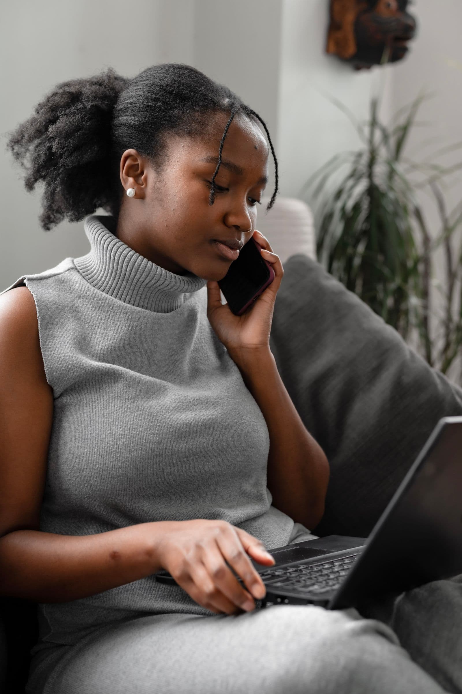 A member going through her file on a call